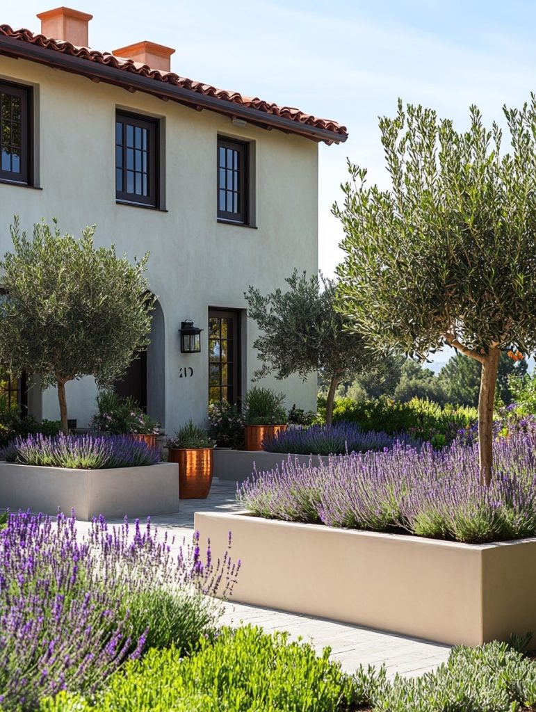 Mediterranean home with lavender beds and olive trees