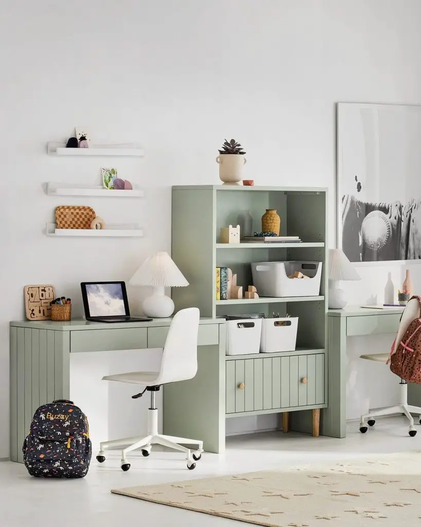 Green modular desk system with multiple storage compartments