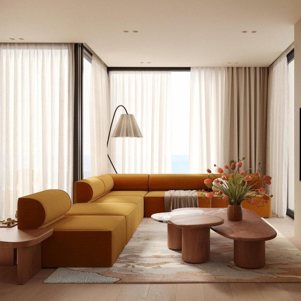 Yellow modular sofa in bright modern living space