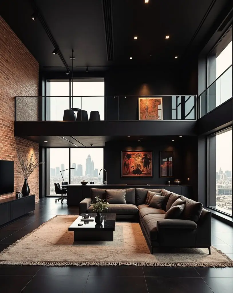 Urban loft penthouse with mezzanine level and city views