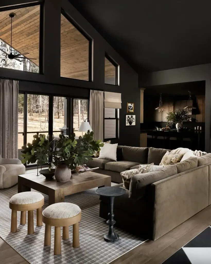 Modern mountain retreat with vaulted ceilings and forest views
