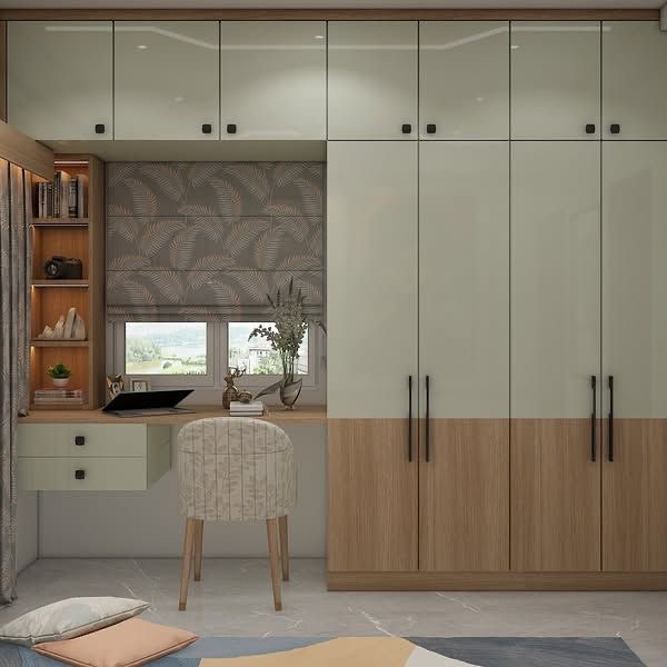 Built-in wardrobe with integrated desk and chair