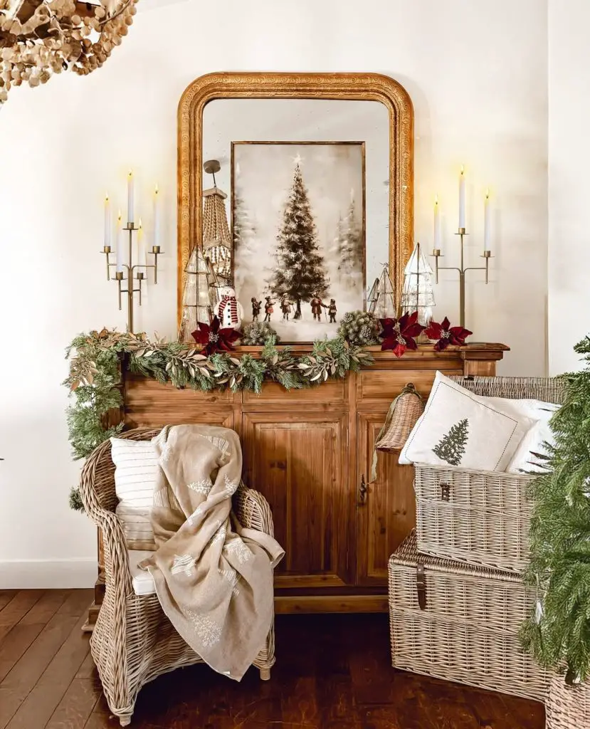 Elegant Christmas sideboard with candles garland