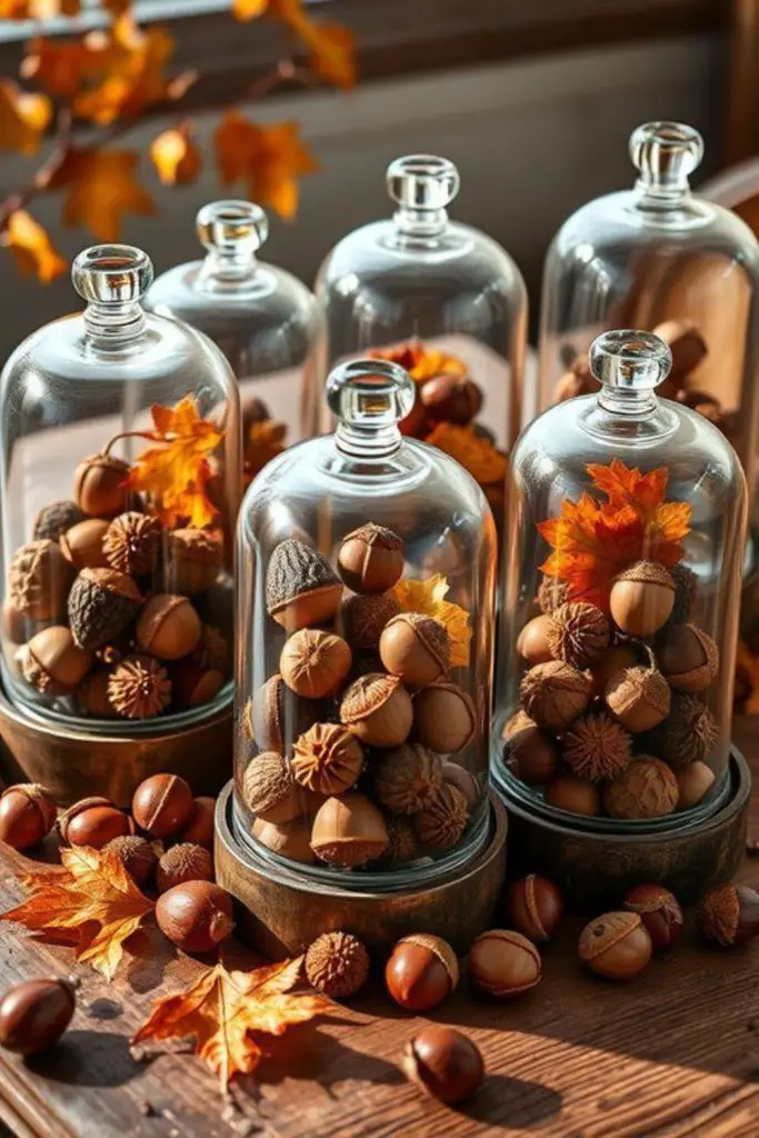 Acorn jars showcase natural autumn beauty.