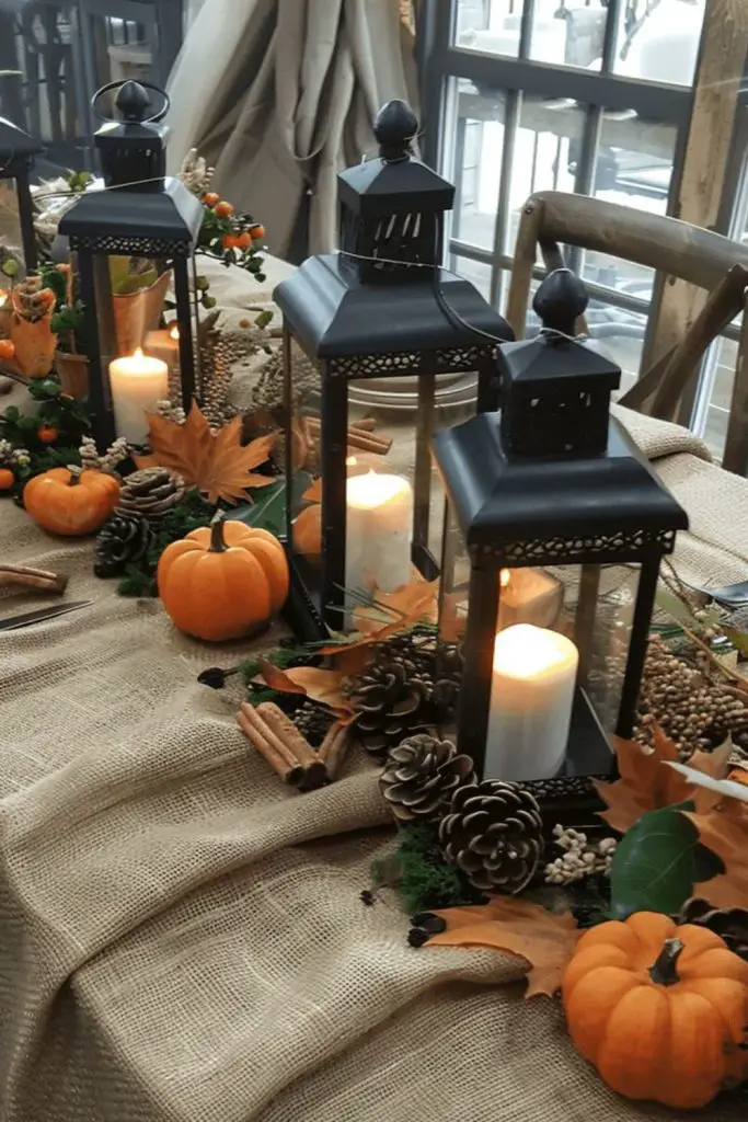 Rustic amber glow dining arrangement