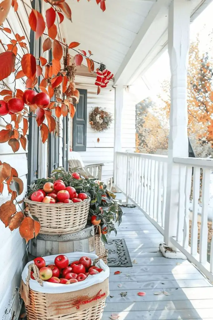 Apple baskets bring farmhouse autumn freshness.