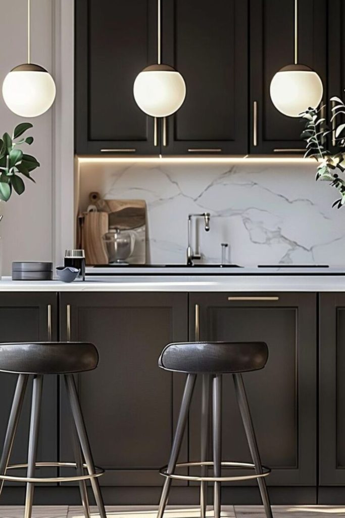 Emerald or dark wallpaper with velvet stools.