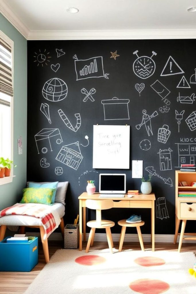 Art studio chalkboard themed kids room