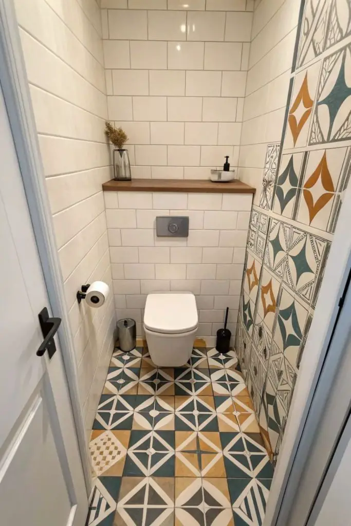 Mosaic tiles create artistic bathroom floor