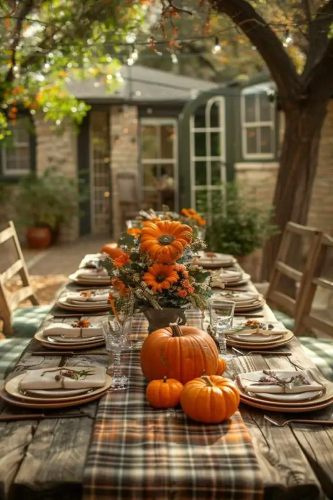 Autumn garden inspired rustic dining table