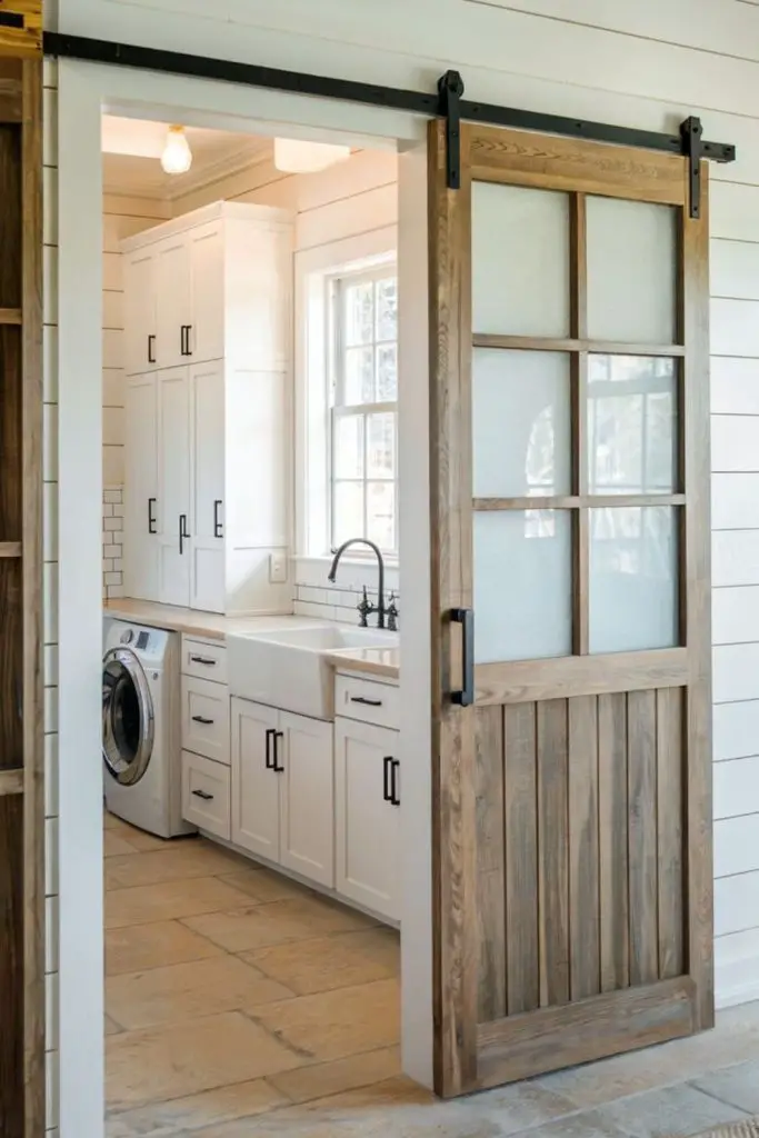 Barn door conceals noisy machines