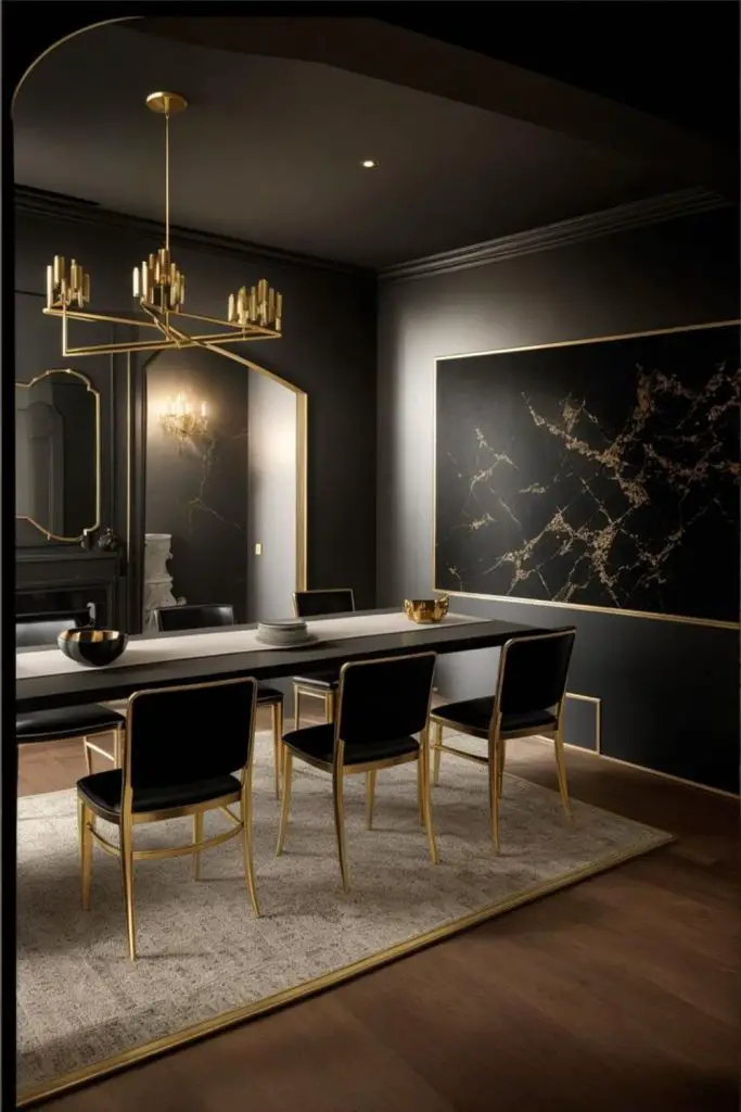 Black marble moody dining enclave