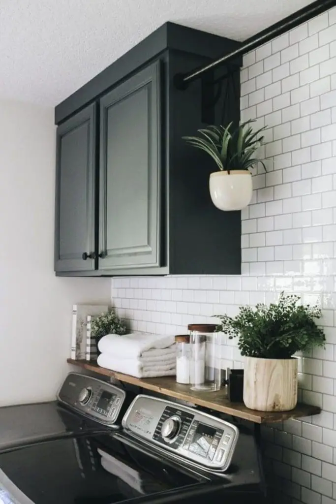 Black grid shelving modern laundry system