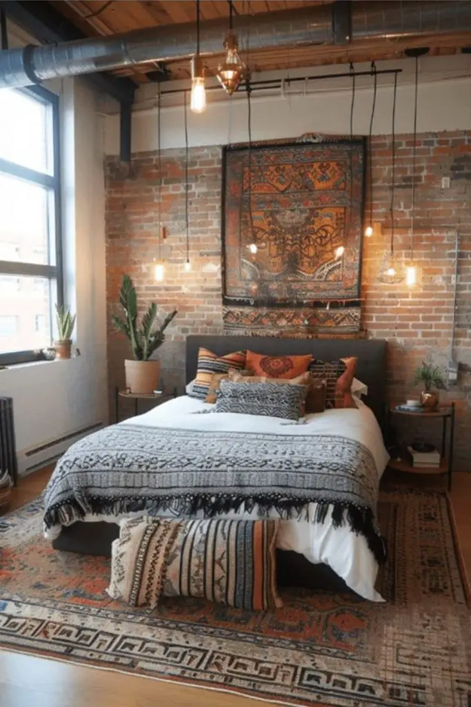 Free-spirited eclectic bohemian bedroom design.