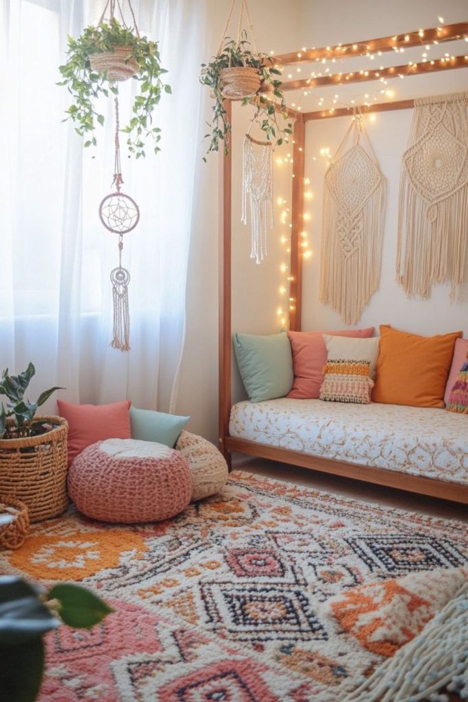 Bohemian macrame inspired free spirit kids room