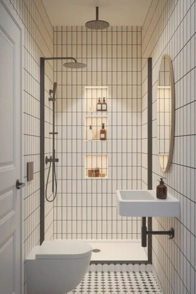 Accent wall adds striking bathroom style.