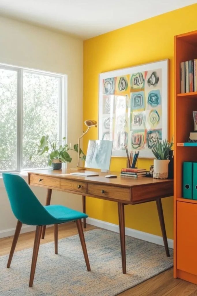 Bold accent color small office desk
