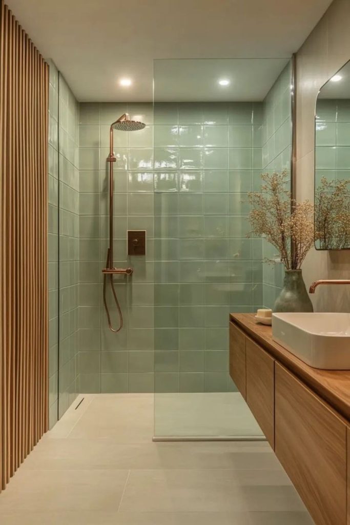 Botanical oasis wetroom with green tiles