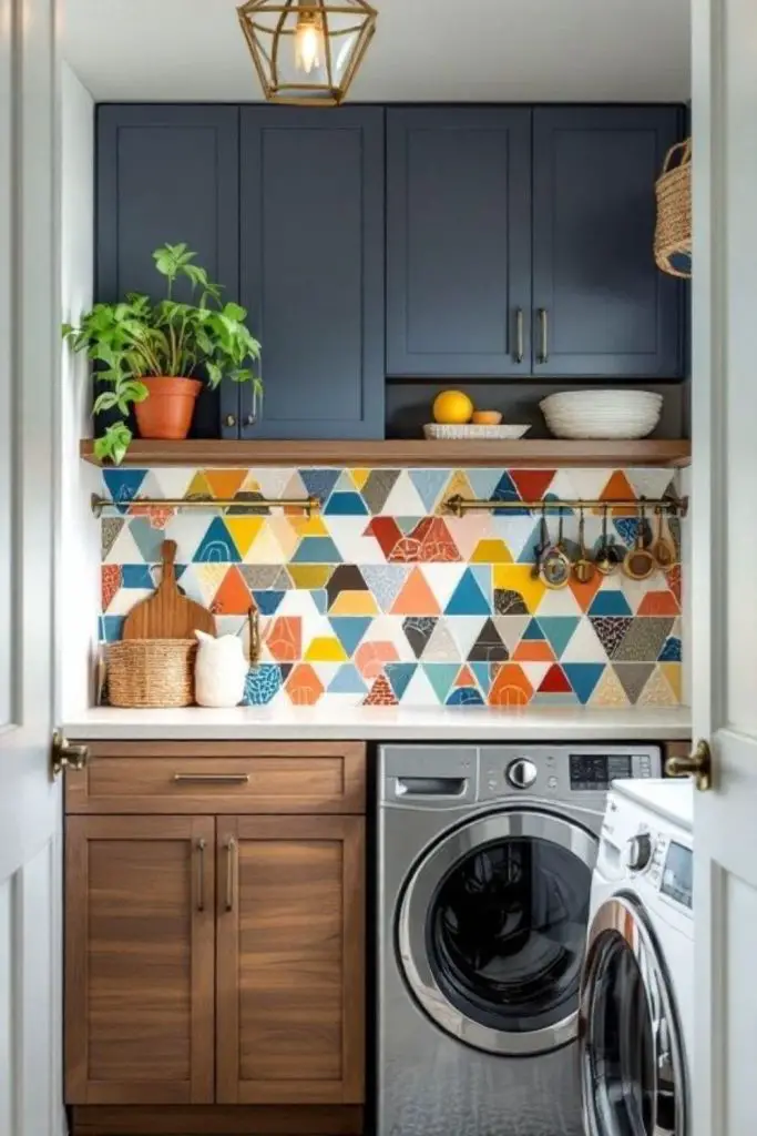 Pegboard wall for laundry supplies
