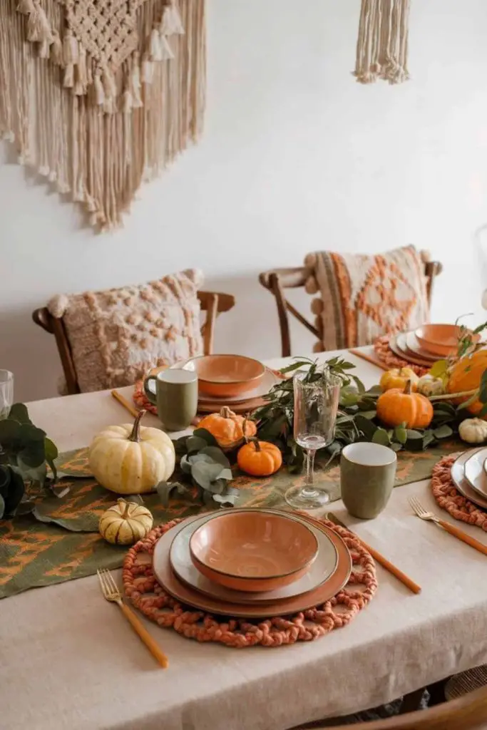 Burnished copper autumn shine table setup