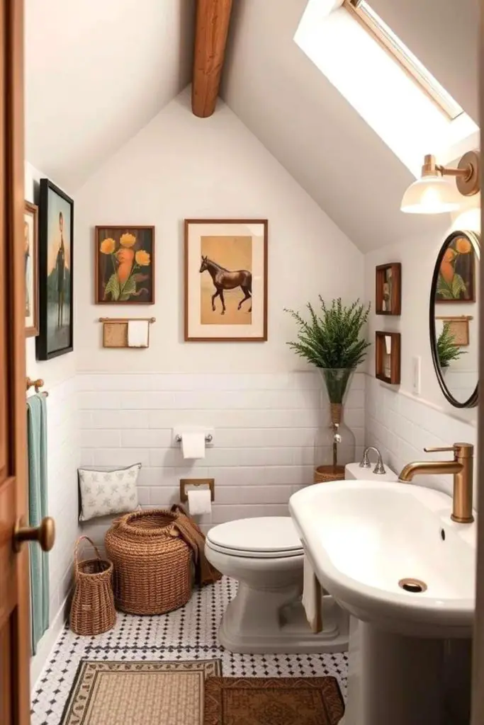 Ceiling beams draw bathroom eyes upward