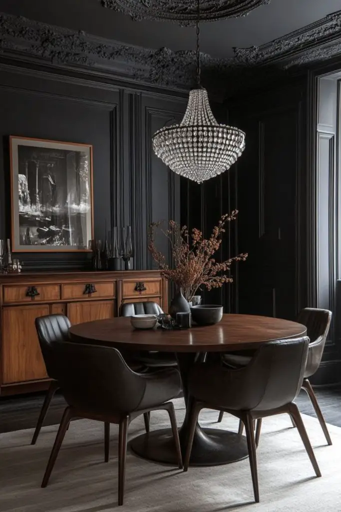 Charcoal luxe moody dining room
