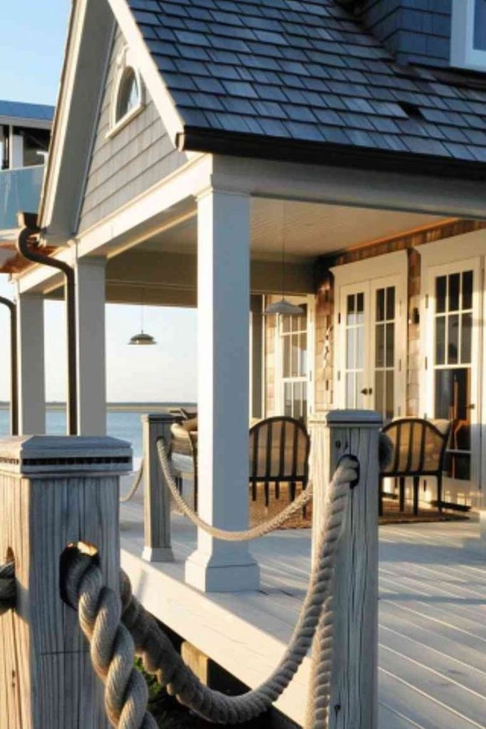 Rope detailed porch with driftwood accents.