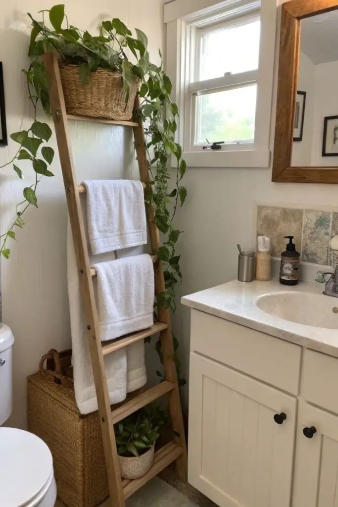 Ladder rack offers rustic towel storage