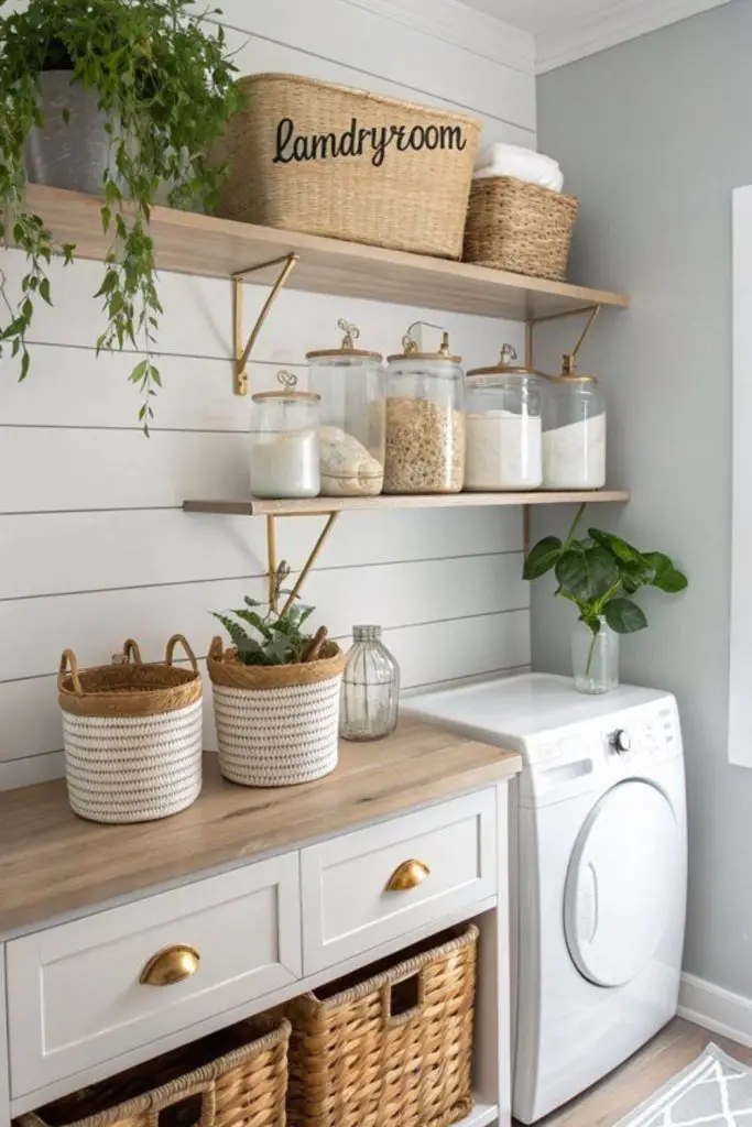 Window shelf holds plants jars