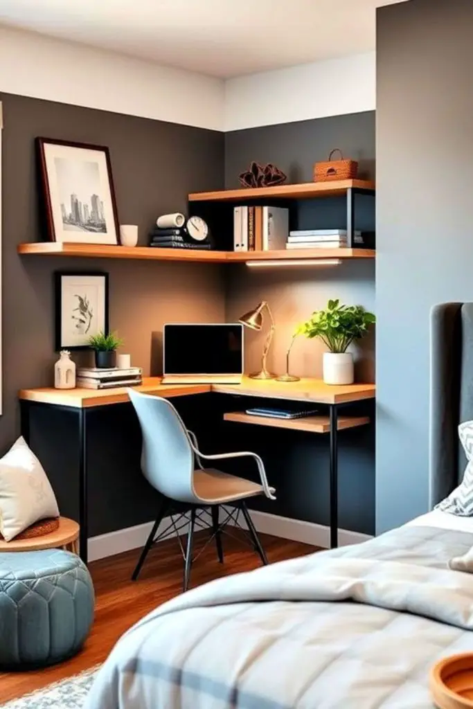 Corner desk alcove maximizing small space