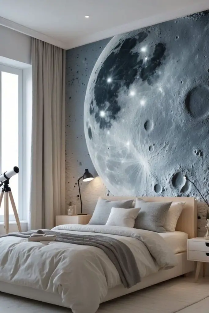 Starry cosmic galaxy-themed bedroom.