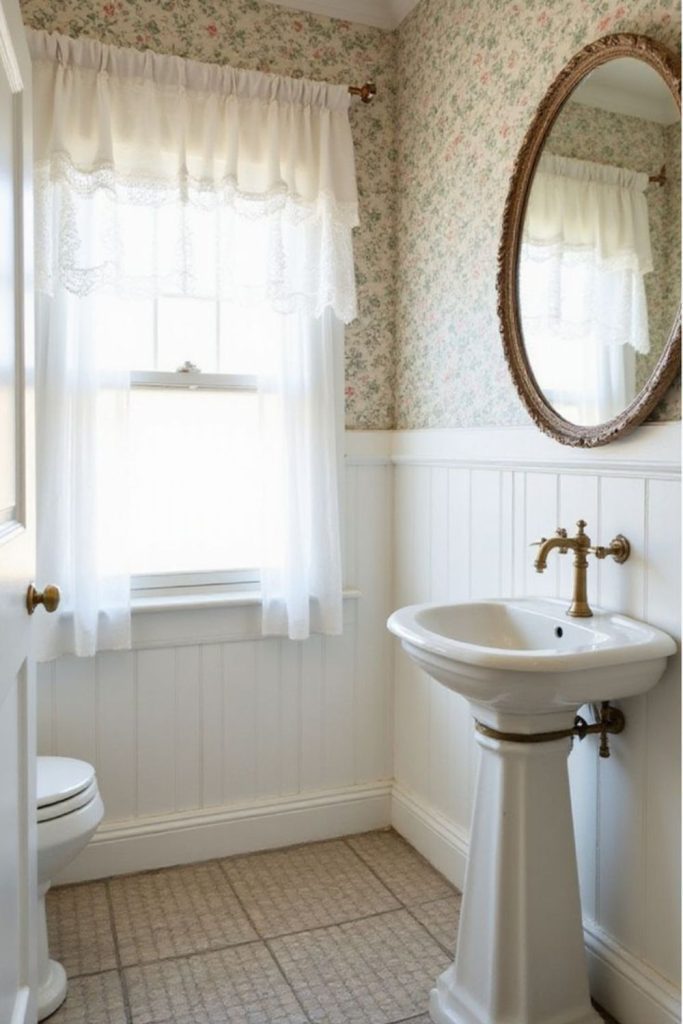 Cottage bathroom with shiplap rustic charm.