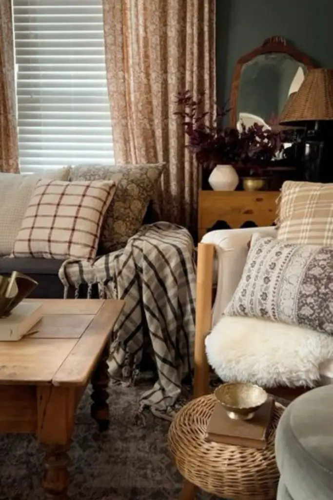 Cottage cosy retreat with plaid throws