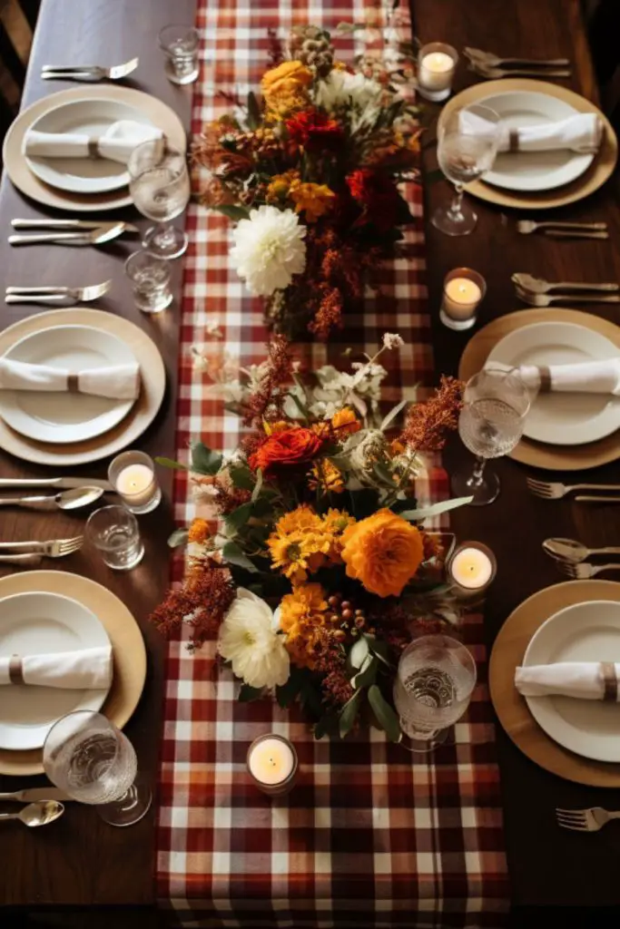 Cozy plaid country hearth table décor