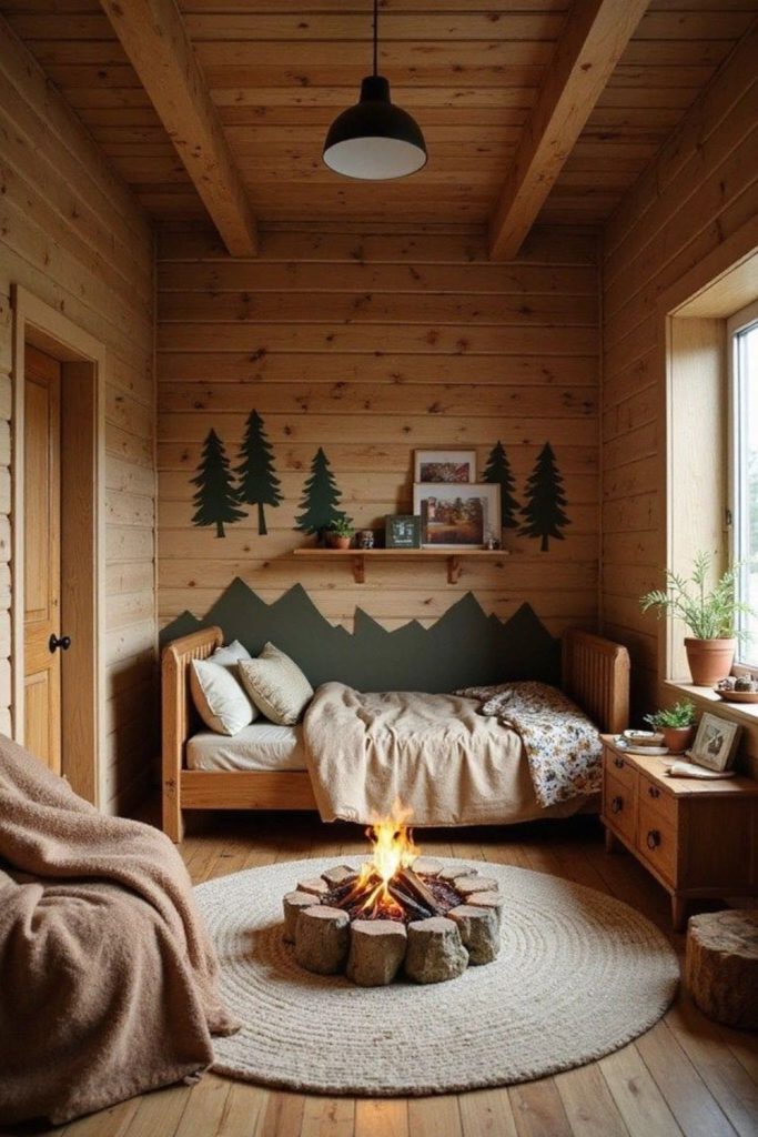 Mountain lodge rustic cabin kids bedroom