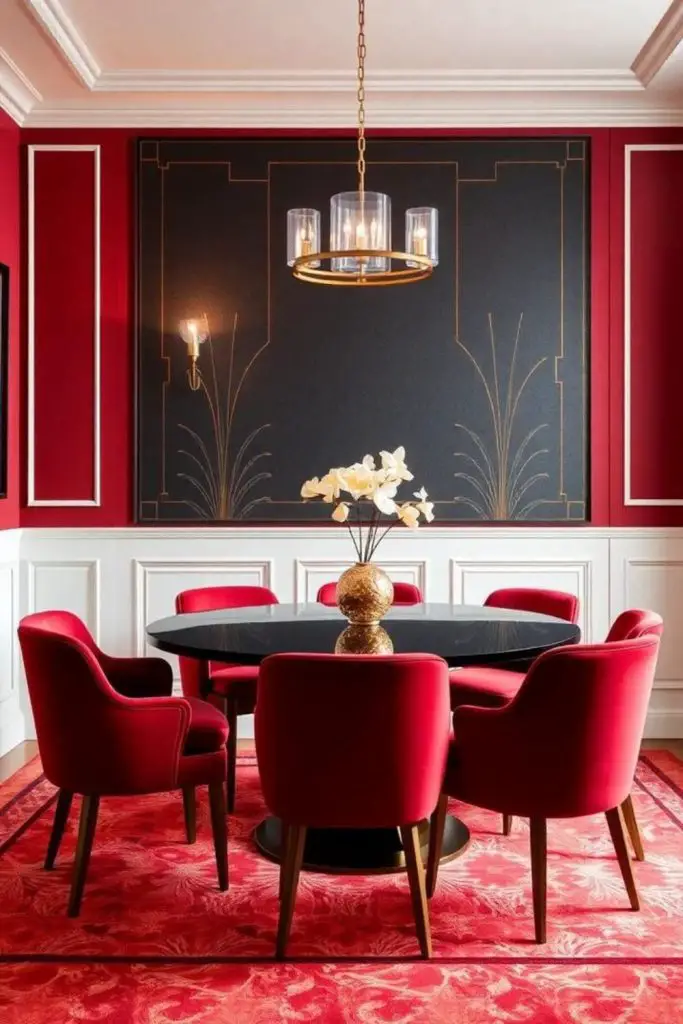 Crimson velvet dramatic dining charm