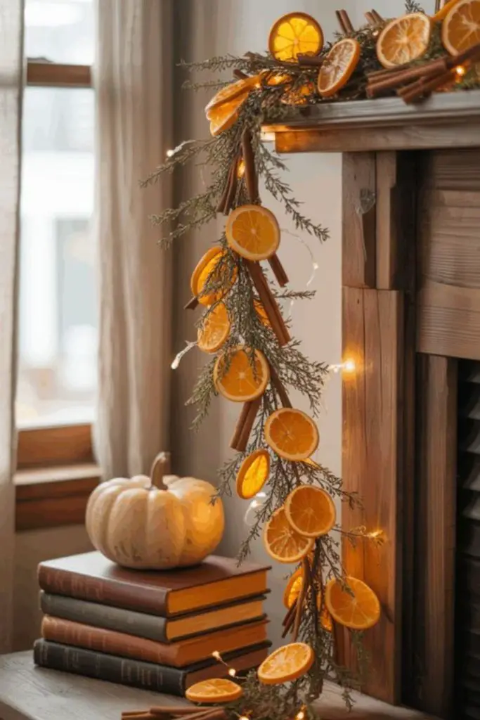 Dried orange garlands radiate seasonal warmth.