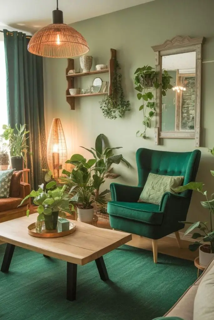Earthy green nest with indoor plants
