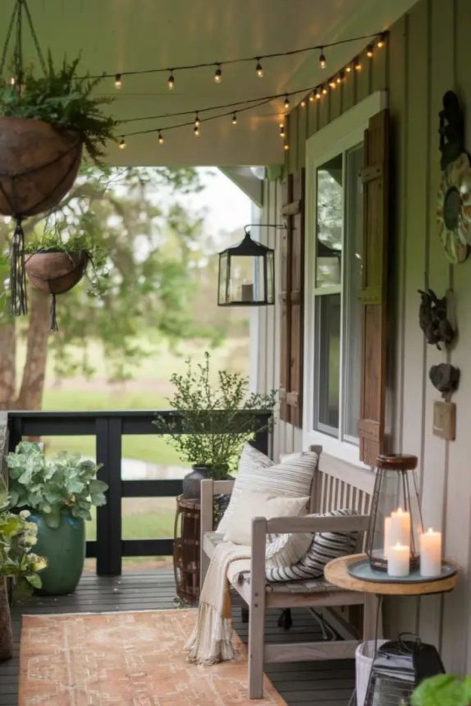 Moss covered porch with ivy framing.