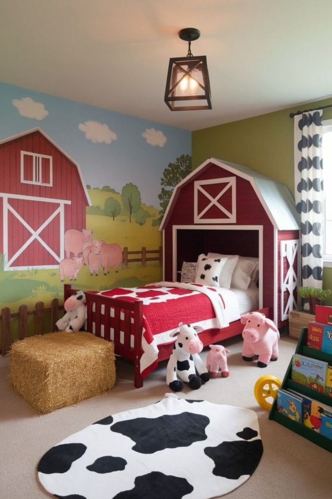 Farmyard barn inspired cozy kids room
