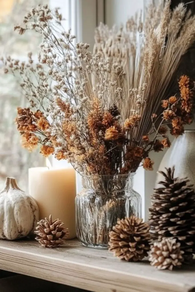 Feather accents create woodland-inspired décor.