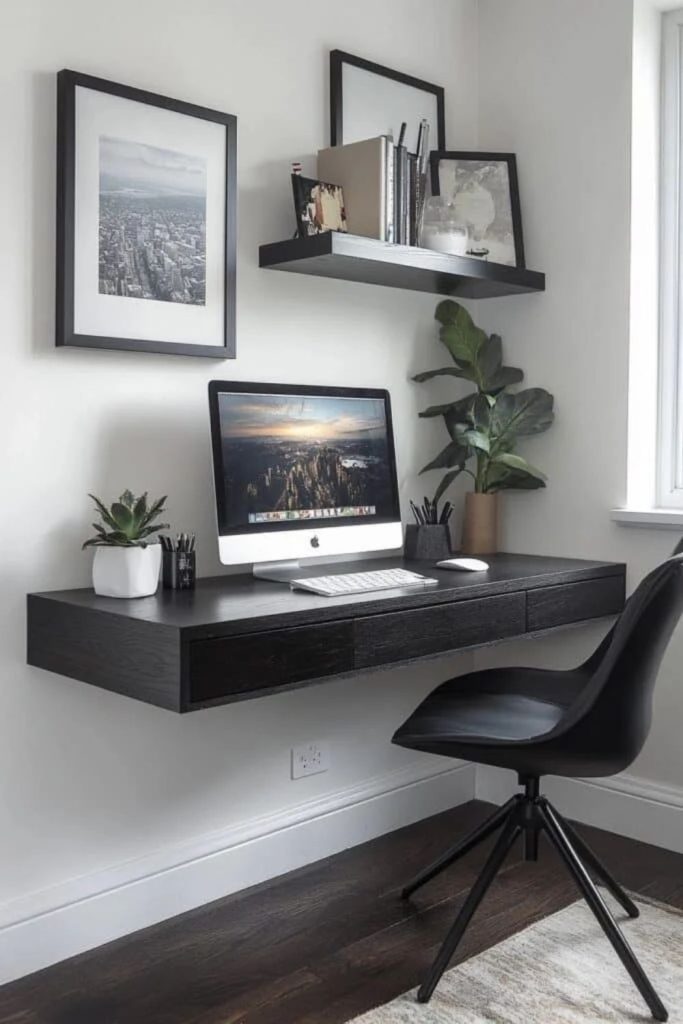 Floating shelf desk with dual levels