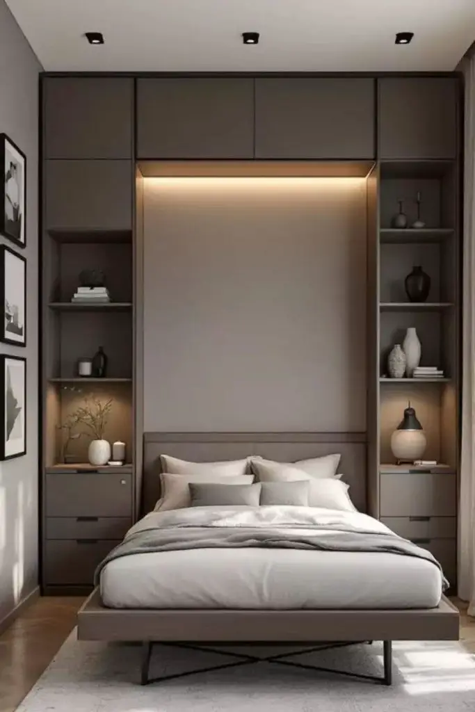 Foldaway bed transforming into office desk.