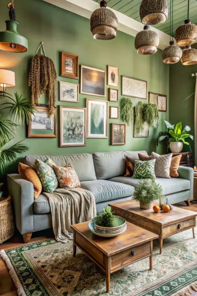 Forest cosy retreat with green walls