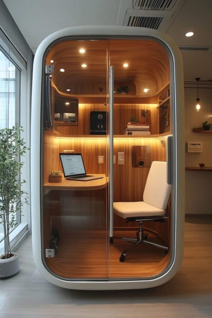 Futuristic tech pod small office station