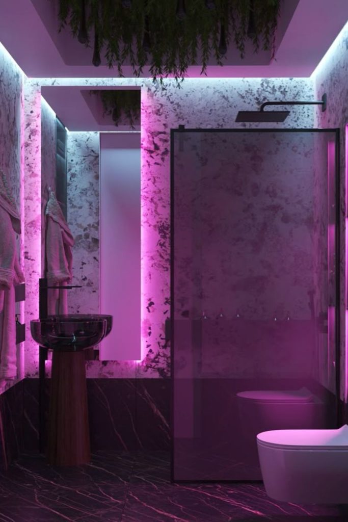 Futuristic neon wetroom with glowing lights