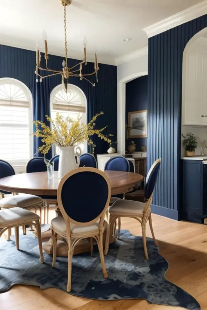 Midnight navy gold dining setting