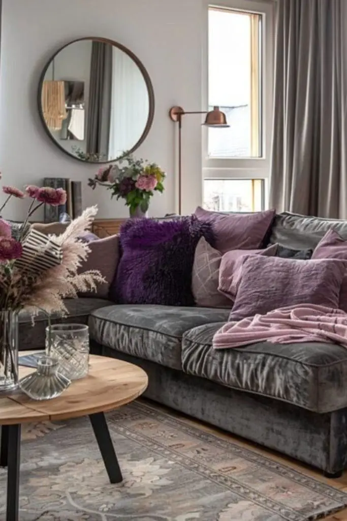 Glam luxe alcove with velvet couches