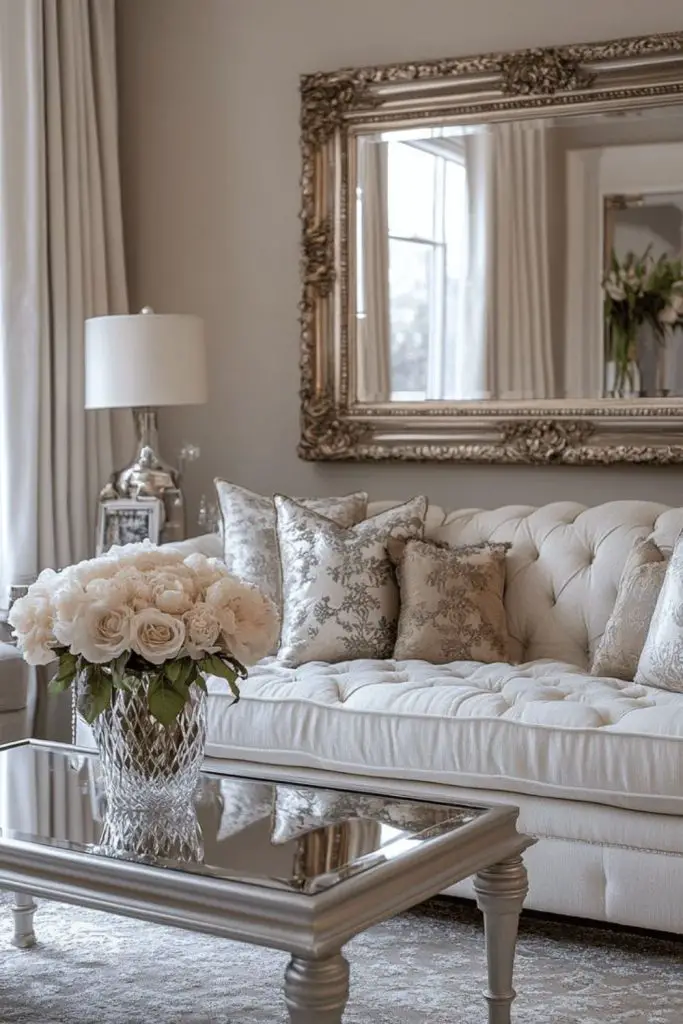 Glam mirror illusion with crystal lamps