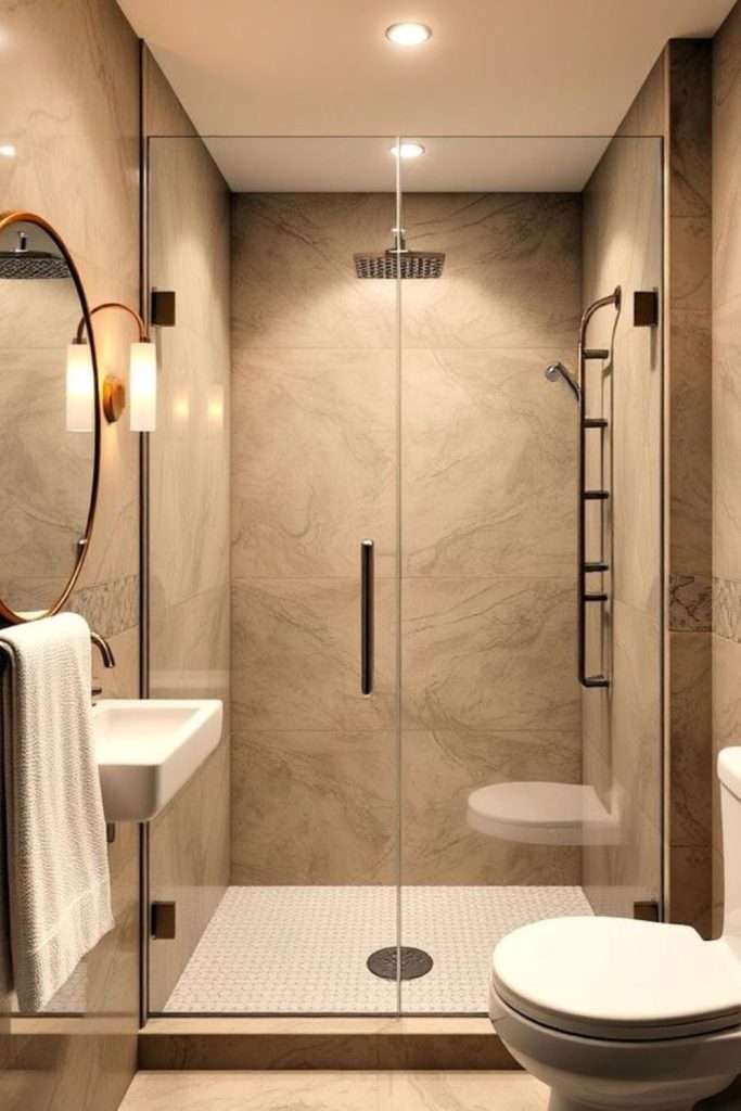Glass shower walls expand tiny spaces beautifully.